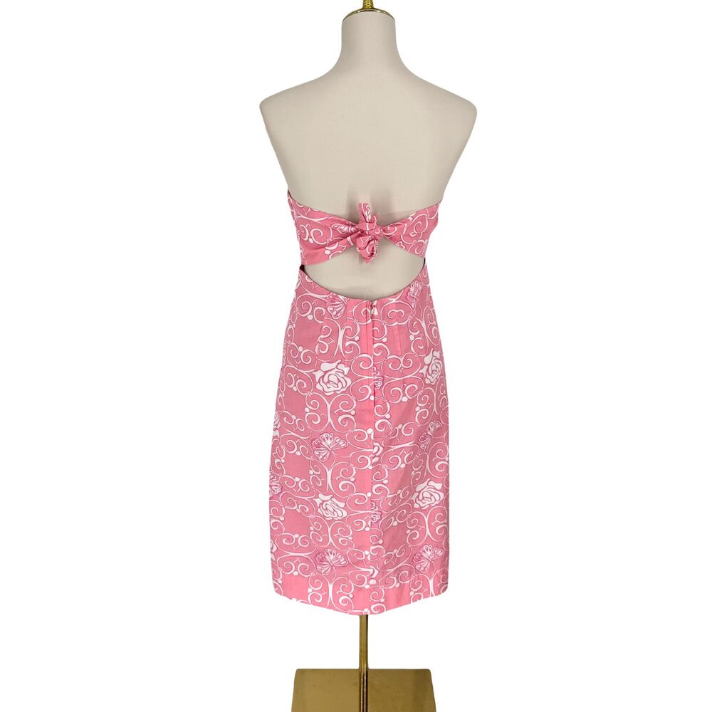 Vintage Lilly Pulitzer Strapless Dress 10 Iron Maiden Pink Floral Butterfly 90s - Picture 8 of 11